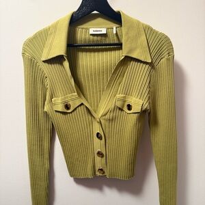Sandro Olive Green Ribbed Cardigan